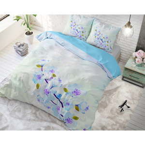 Modré bavlněné povlečení na jednolůžko Sleeptime Sweet Flowers, 140 x 220 cm