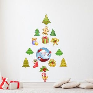 Sada 15 vánočních samolepek Ambiance Santa Claus and his Christmas trees