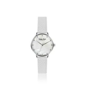 Dámské hodinky s bílým páskem z pravé kůže a 4 diamanty Walter Bach Perfect