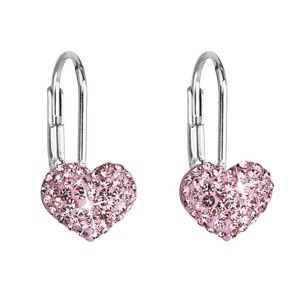 Růžové náušnice ze stříbra se Swarovski krystaly ve tvaru srdce Je Veux Marisso
