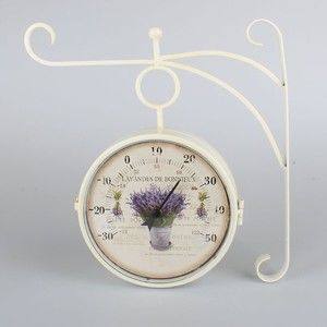 Bílé nástěnné kovové hodiny s teploměrem Dakls Lavender