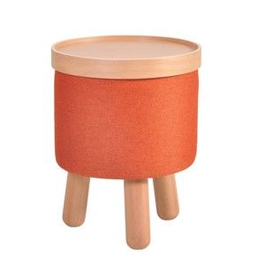 Oranžová stolička s detaily z bukového dřeva a odnímatelnou deskou Garageeight Molde, ⌀ 35 cm