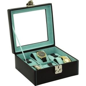 Černo-tyrkysový kožený box na 6 hodinek Friedrich Lederwaren Infinity