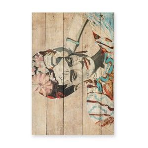 Nástěnná cedule z borovicového dřeva Madre Selva Collage of Frida, 40 x 60 cm