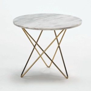 Odkládací stolek s bílou mramorovou deskou a konstrukcí ve zlaté barvě Thai Natura, ⌀ 45 cm