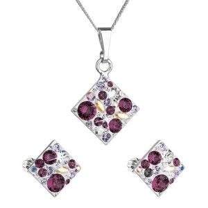 Set 2 fialových náušnic a náhrdelníku ze stříbra se Swarovski krystaly Je Veux Rosso