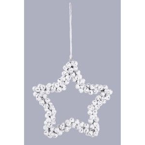 Bílá závěsná dekorativní hvězda z kovových rolniček Ego Dekor Bells, výška 13 cm
