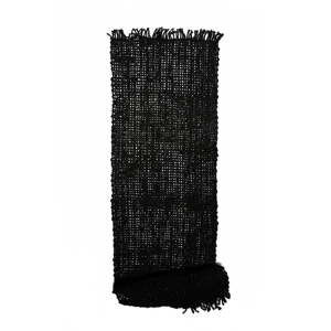 Černý jutový běhoun na stůl Simla Tassel, 150 x 45 cm
