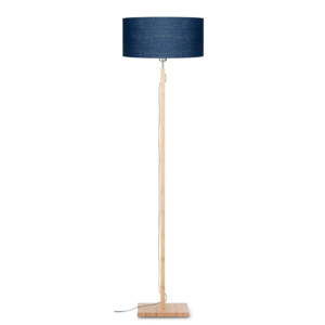 Stojací lampa s modrým  stínidlem a konstrukcí z bambusu Good&Mojo Fuji