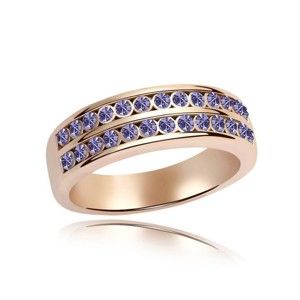 Prsten s fialovými krystaly Swarovski a růžovým zlatem Loren, velikost 52