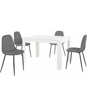 Set bílého jídelního stolu a 4 šedých jídelních židlí Støraa Lori Lamar