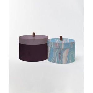 Sada 2 kulatých úložných boxů ze sametu Velvet Atelier Marble