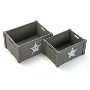 Sada 2 tmavě šedých dřevěných krabic Star