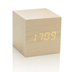 Světle béžový budík se žlutým LED displejem Gingko Cube Click Clock