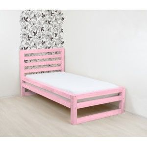 Růžová dřevěná jednolůžková postel Benlemi DeLuxe, 200 x 120 cm