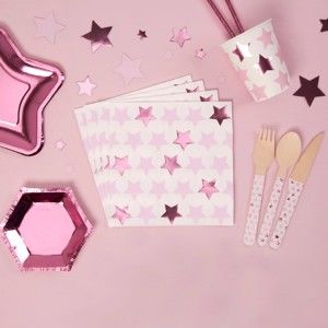 Sada 16 papírových ubrousků Neviti Little Star Pink