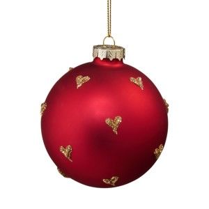 Červená vánoční závěsná ozdoba se zlatými srdíčky Butlers, ⌀ 8 cm