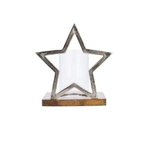 Dekorativní svícen ve tvaru hvězdy s dřevěným podstavcem Ego Dekor, výška 33 cm