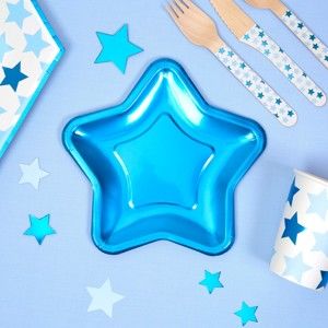 Sada 8 malých papírových talířů ve tvaru hvězdy Neviti Foil Star Blue