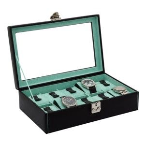 Černo-tyrkysový kožený box na 10 hodinek Friedrich Lederwaren Infinity