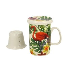 Porcelánový hrnek s porcelánovým sítkem Duo Gift Flamingo, 320 ml