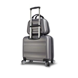 Sada šedého cestovního kufru na kolečkách s USB portem a příručního kufříku My Valice LASSO MU & Pilot