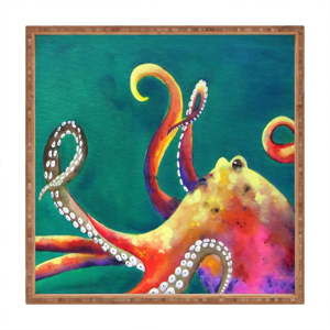 Dřevěný dekorativní servírovací tác Octopus, 40 x 40 cm