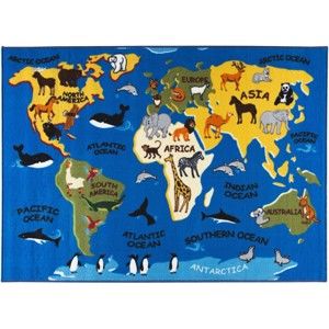 Dětský koberec s motivem mapy světa, 200 x 290 cm