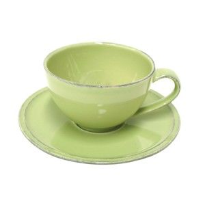 Zelený kameninový šálek na čaj s podšálkem Costa Nova Friso, 260 ml