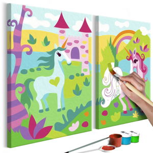 DIY set na tvorbu vlastního dvoudílného obrazu na plátně Artgeist Fairytale Unicorns, 33 x 23 cm