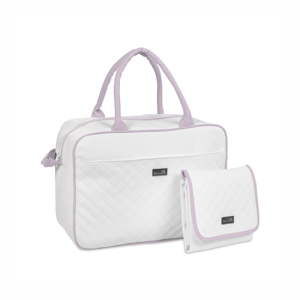 Bílá mateřská taška s přebalovací podložkou s fialovými detaily Tanuki Clara