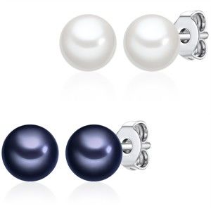 Sada 2 párů náušnic s bílou a modrou perlou Perldesse, ⌀ 0,6 cm