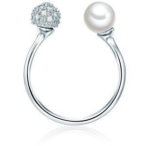 Prsten ve stříbrné barvě s bílou perlou Pearldesse Perle, vel. 58