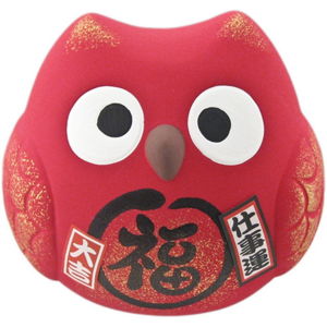Červená keramická dekorace ve tvaru sovy Tokyo Design Studio Owl, výška 10 cm