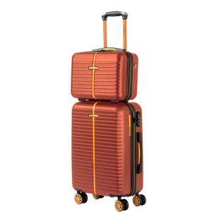 Set hnědého kosmetického kufříku a kufru na kolečkách Travel World
