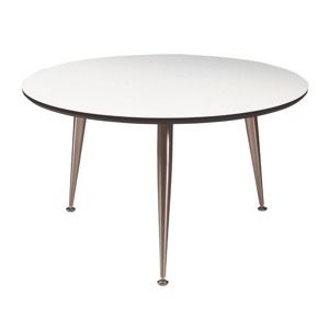 Bílý konferenční stolek s nohami ve stříbrné barvě Folke Strike, výška 47 cm x ∅ 85 cm