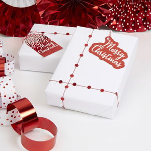 Sada 10 červených vánočních papírových visaček na dárky Neviti Merry Christmas Red & White Dots