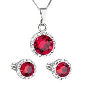 Set 2 stříbrných náušnic a náhrdelníku se Swarovski krystaly v červené barvě Je Veux Meliro
