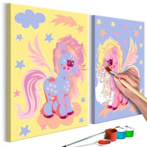 DIY set na tvorbu vlastního dvoudílného obrazu na plátně Artgeist Magical Unicorns, 33 x 23 cm
