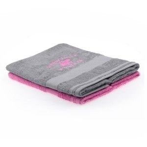 Sada šedého a růžového ručníku Beverly Hills Polo Club Tommy Orj, 50 x 100 cm