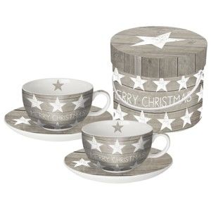 Sada 2 hrnků na cappuccino z kostního porcelánu s vánočním motivem v dárkovém balení PPD Merry Christmas Stars, 20 0ml