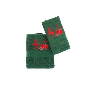 Sada 2 zelených ručníků s vánočním motivem Reindeer Christmas
