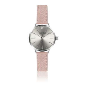 Dámské hodinky s 1 diamantem a páskem z pravé kůže v růžové barvě Walter Bach Diamond